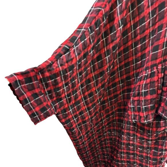 Kedem Sasson Top One Size Red Plaid Pockets Oversized Art to Wear - Picture 6 of 15
